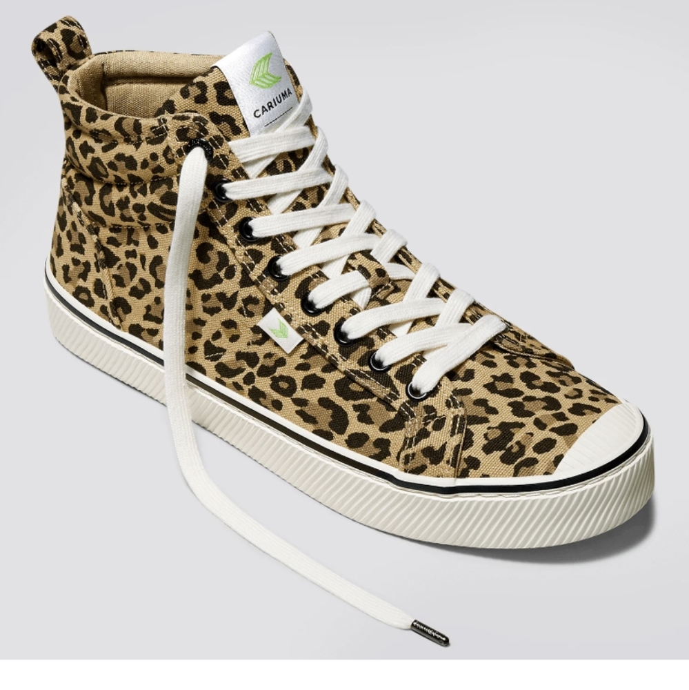 NEW Cariuma OCA High Stripe Leopard Print Canvas Sneaker